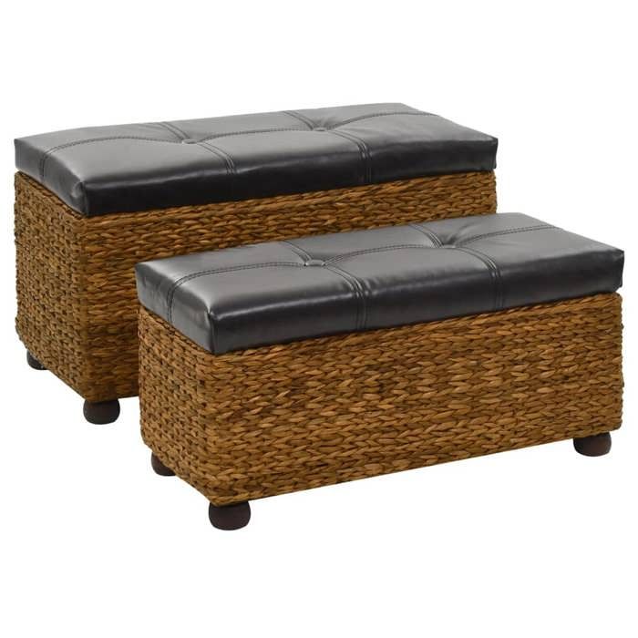 VidaXL Set of 2 Water Hyacinth Bench Set, Storage Bench, Living Room Furniture, Entryway Bedroom Bench 246108