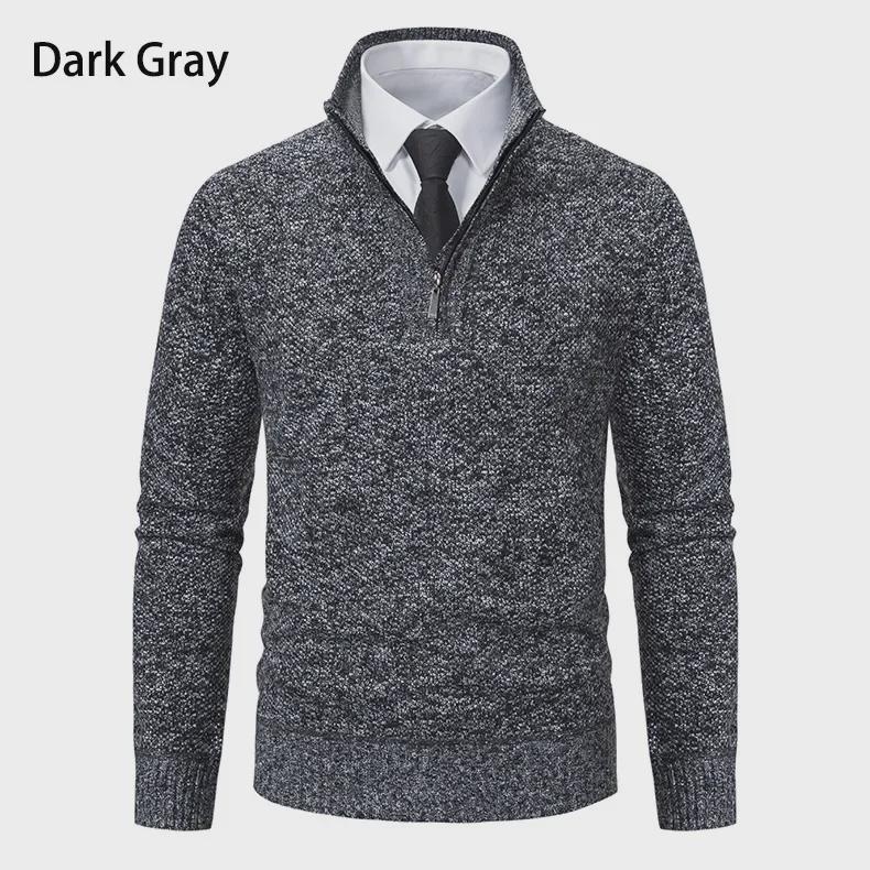 Men's Zipper Half Turtleneck Velvet Sweater: Warm Knitted Casual Autumn/Winter Pullover In Large Sizes