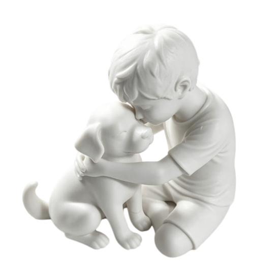 jijijing 3D Printed Puppy And Boy Statue, Dog & Owner Sculpture, Hugging Figurine Decor, Home Decoration Healing Ornament Gift