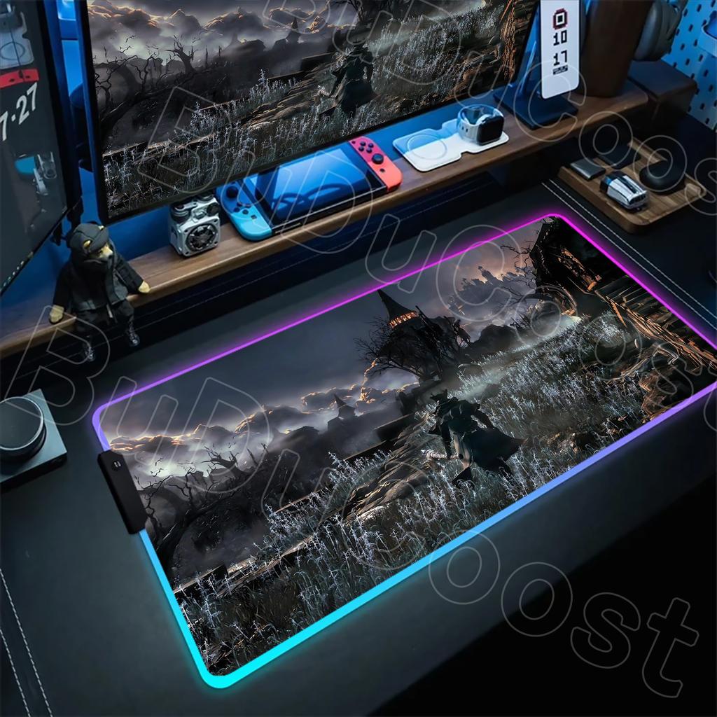 B-Bloodborne Large Gaming RGB Mouse Pad Office Laptop Accessories Non-Slip Rubber Mousepad Anime Cartoon New HD Desk Mats Carpet