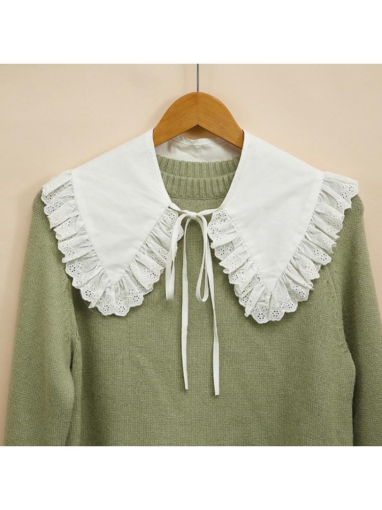 Royal Style Cotton Fake Collar Shawl Wrap Hollow Out Floral Lace Ruffled Trim Necklace Pointed Lapel Blouse Dropshipping