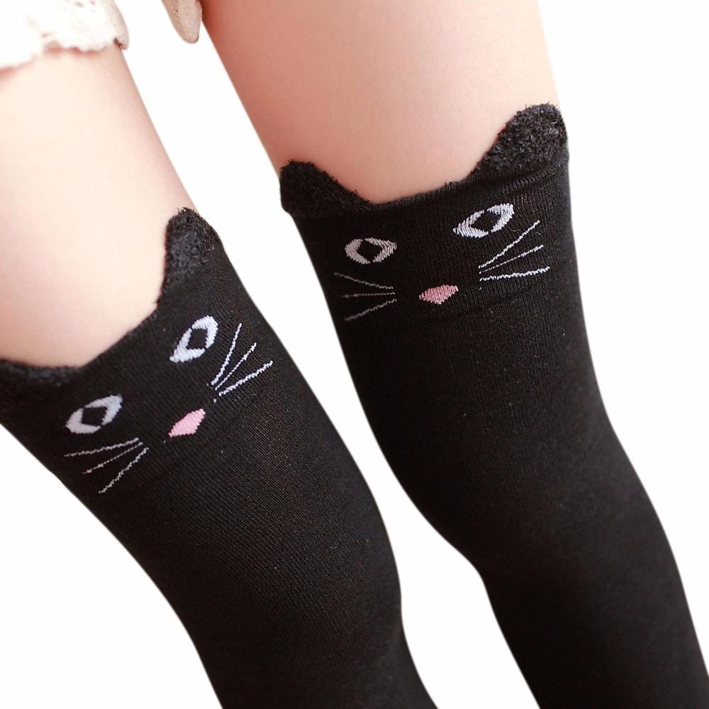 Women Winter Cat Bear  Knitted Over Knee Long Boot Thigh-High Warm Socks