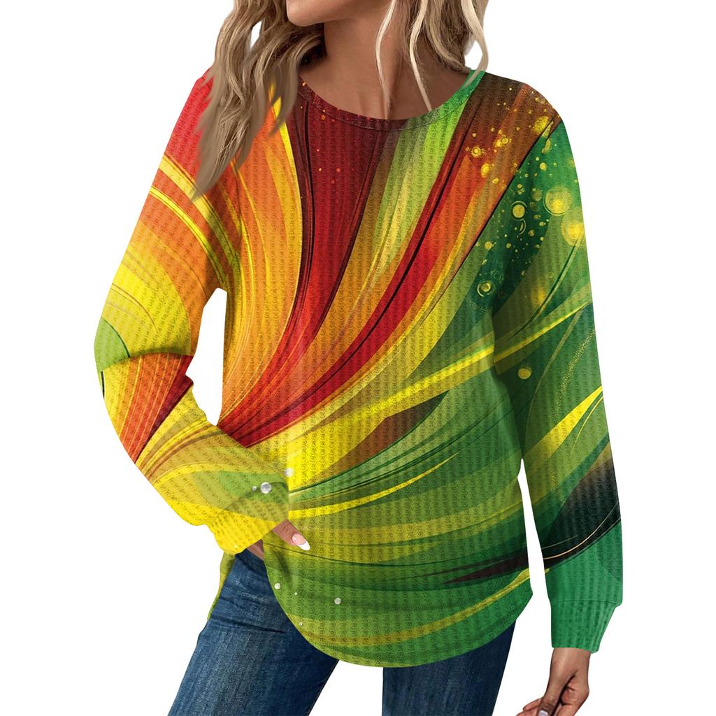 Women's Fashion  Loose Long Sleeve Carnival Print  Round Neck Casual Top