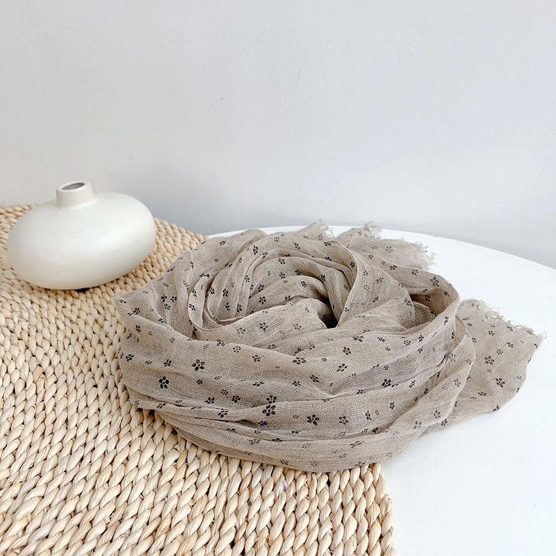 Japanese Rain And Dew Hemp Primary Color Floral Small Flower Linen Scarf Breathable Thin Shawl Neck Protection Sun Protection Silk Scarf Women