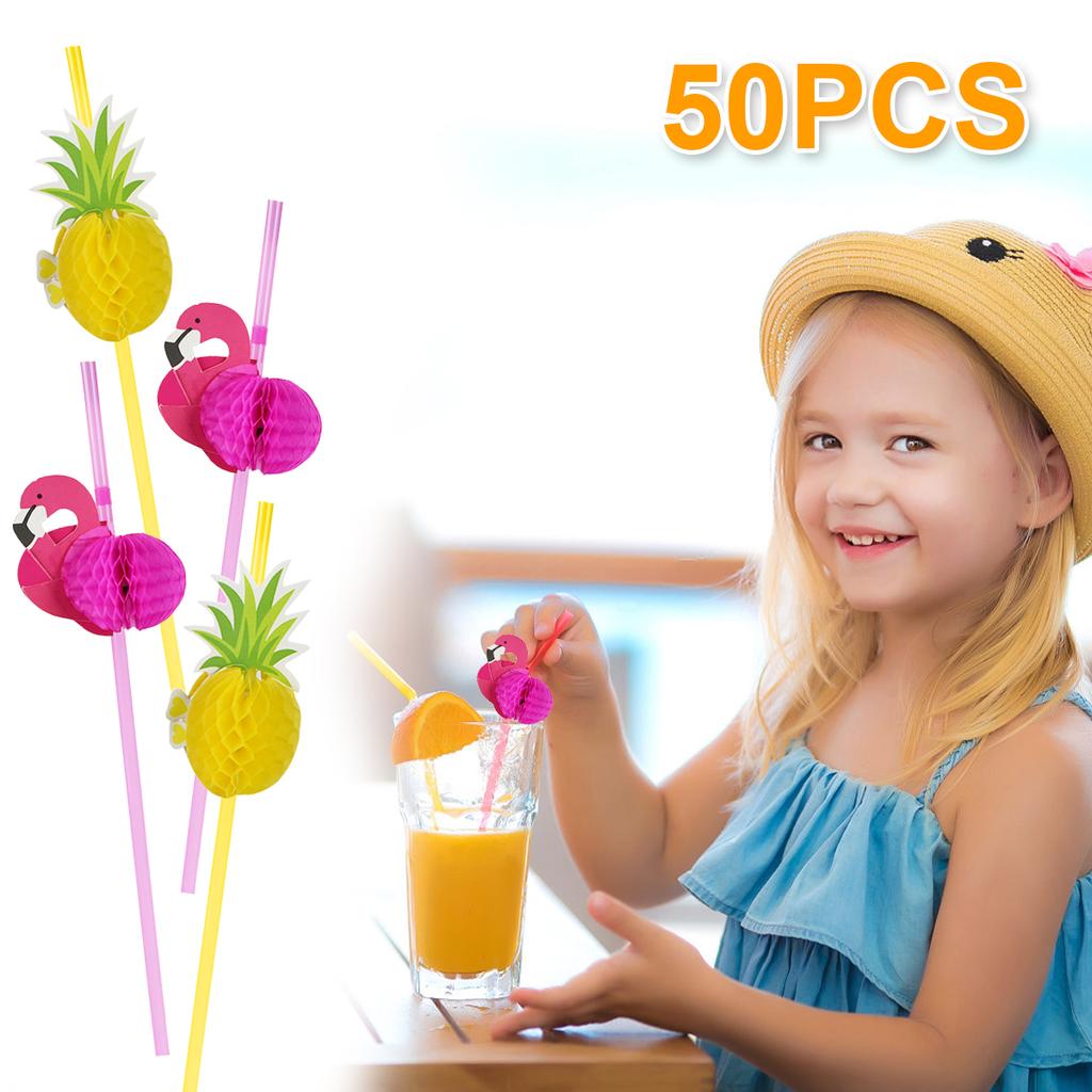 50 Pcs Paper Drinking Straw 3D Fruit Paper Straws Pineapple Flamingo Design Striped Paper Straw Eco Friendly Recyclable Straw