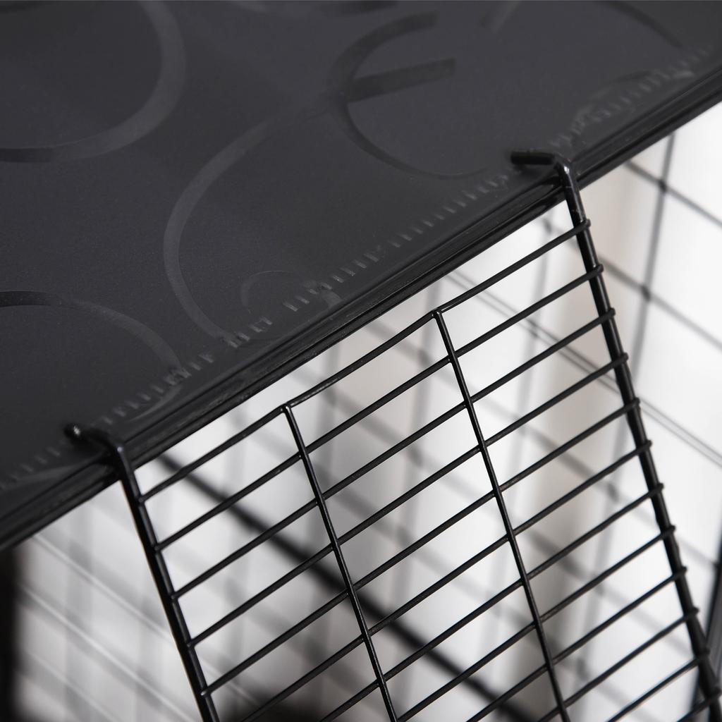 Modular Multi-Level Rabbit and Guinea Pig Cage with 3 Doors and Steel Wire, Black