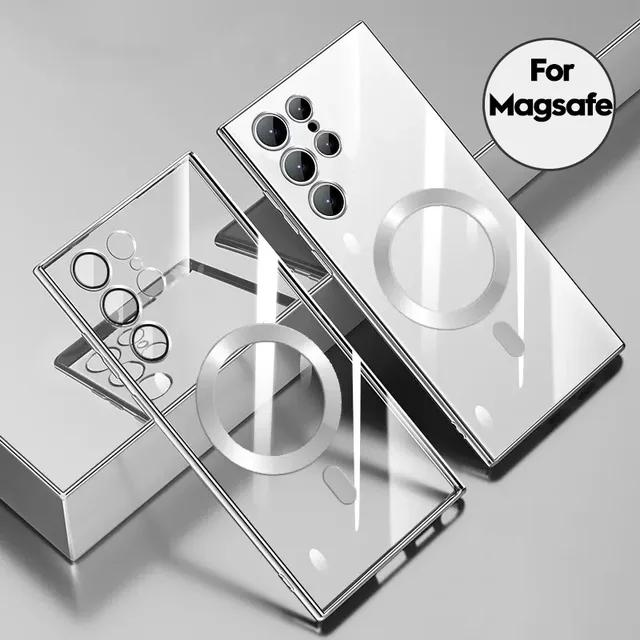 Для Samsung Galaxy S25 S24 S23 Ultra Plus Роскошный Magsafe Plating Прозрачный противоударный магнитный мягкий чехол для Samsung Galaxy S22 S21