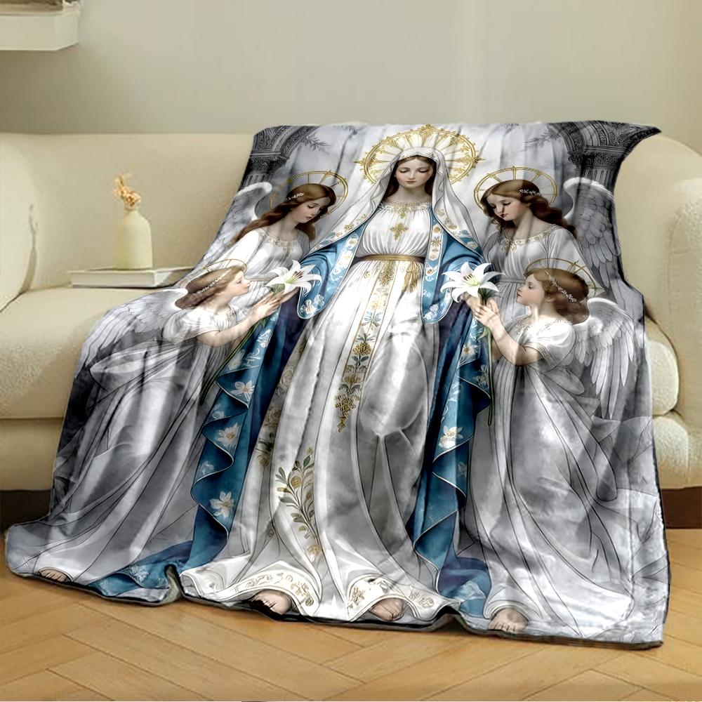 Holy Figures with Angels on BlanketFlannel blanket for bedroom, living room, sofa, and nap