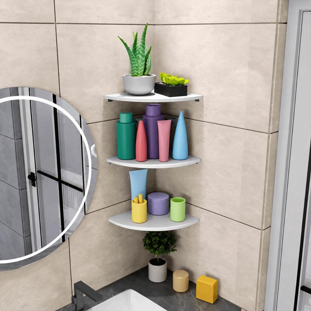 Quarter Circle Home Floating Shelves PVC Wall Corner Storage Rack Floating Corner Shelf  Kitchen