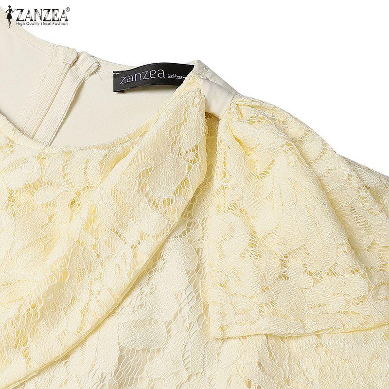 ZANZEA Женское платье макси с круглым вырезом, короткими рукавами и кружевной отделкой пэчворк