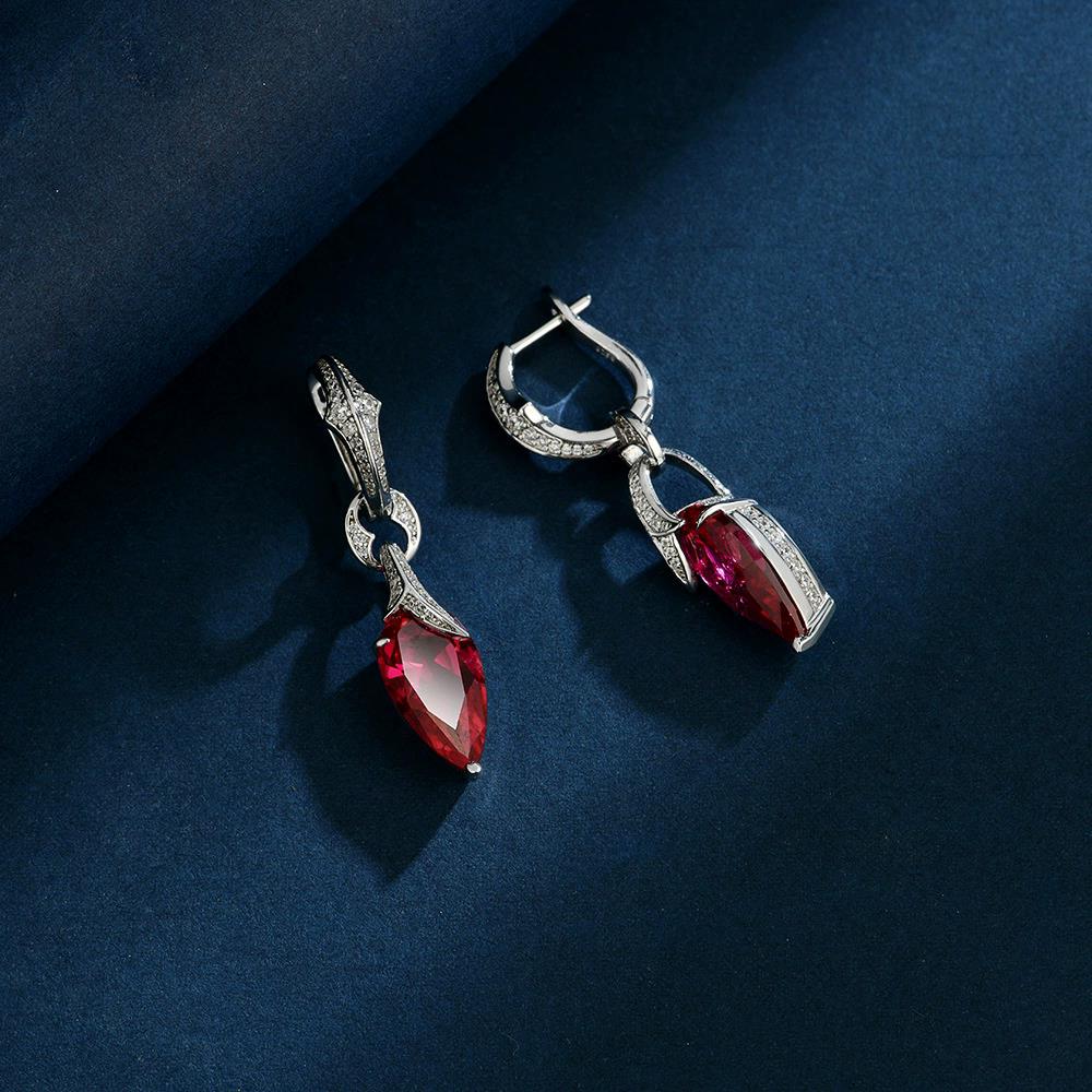 WUIHA 925 Sterling Silver 8 * 15 MM Lab Sapphire High Carbon Diamonds Ruby Wedding Engagement Drop Dangle Earrings Fine Jewelry