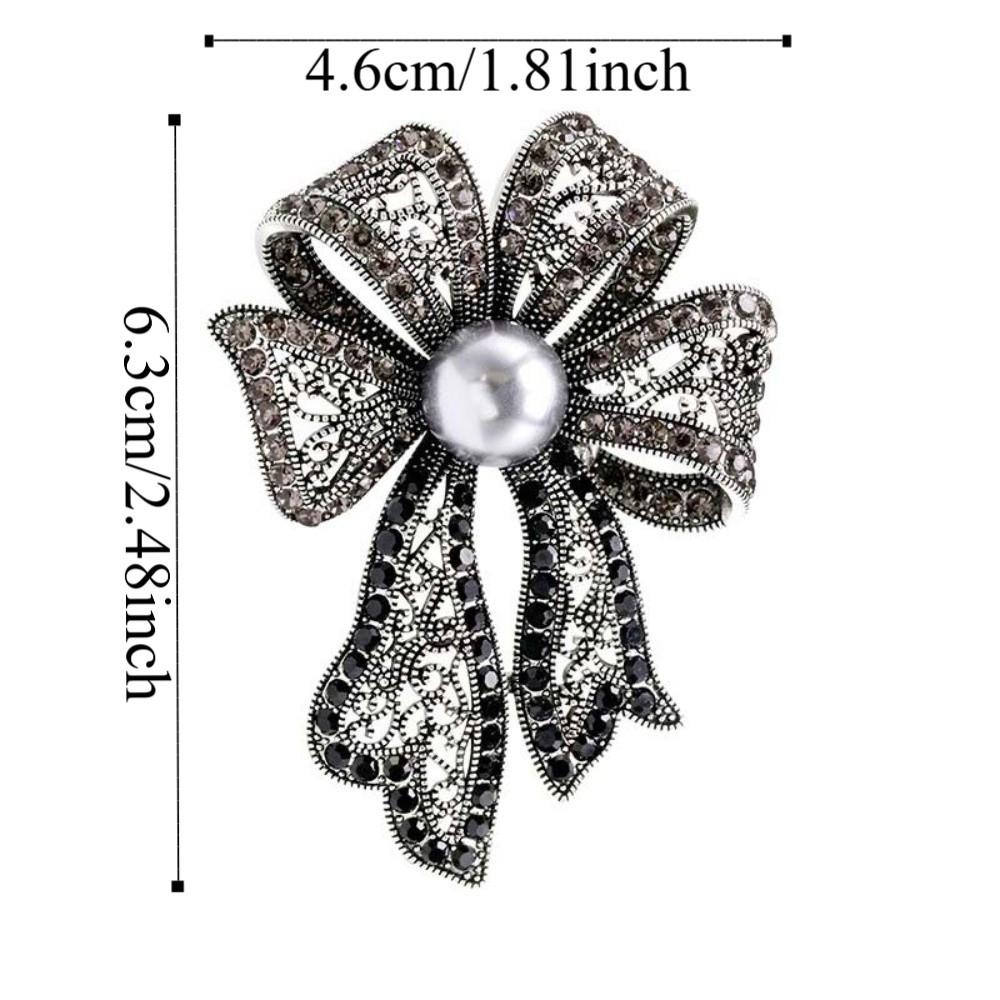 Vintage Fully-rhinestone Pin Corsage Ornament Black Brooch Clothing Accessories Bow Brooch Gift