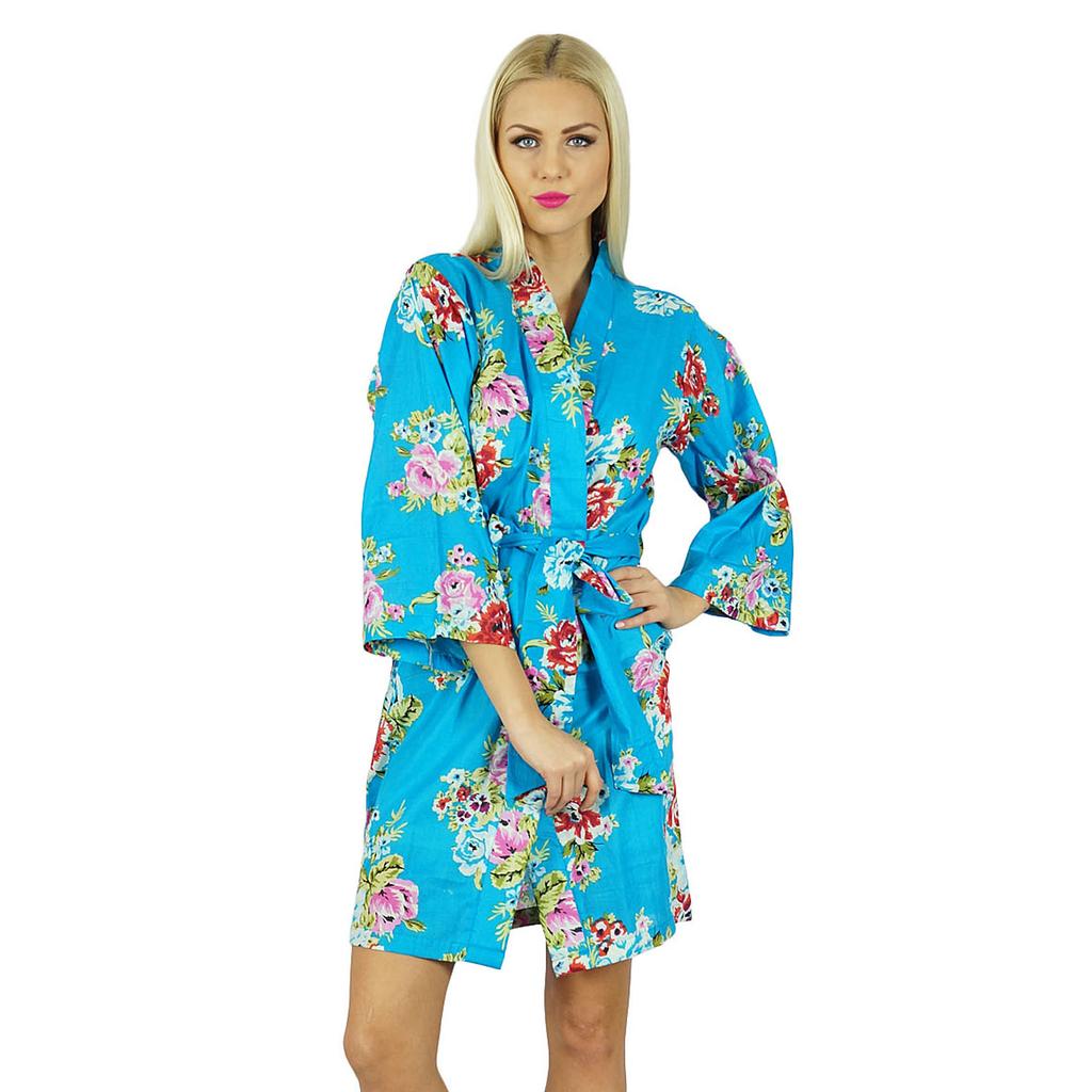 Bimba Women Short Cotton Robe Bridesmaid Getting Ready Wrap Cover Up