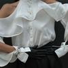 Halter Top Women Blouses Ruffled Round Neck Off-shoulder Long-sleeved High-end White Shirt New 2025 Spring French Design Fashionable