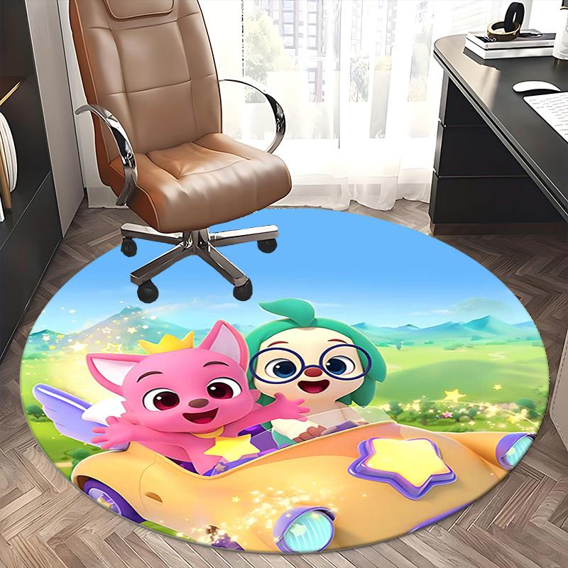 Pink Fox Character Chair mat Round Rug-Office carpet, Machine Washable, Non-slip, Suitable for Living Rooms, Bedrooms