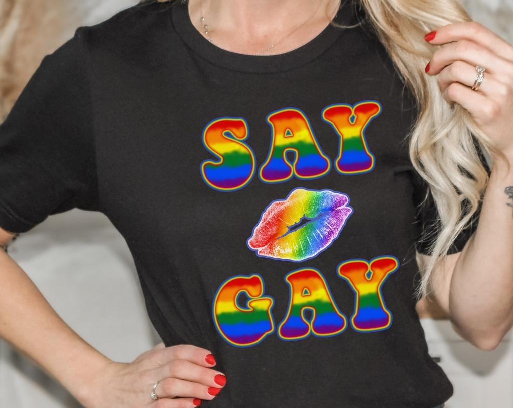 Say Gay Pride T-Shirt, Rainbow Lips, LGBTQ+ Tee