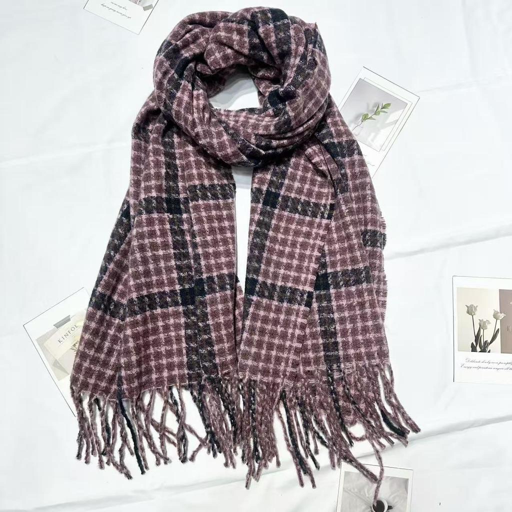 Women's Houndstooth Tassel Scarf - Autumn Winter Korean Style, Retro Warm Shawl