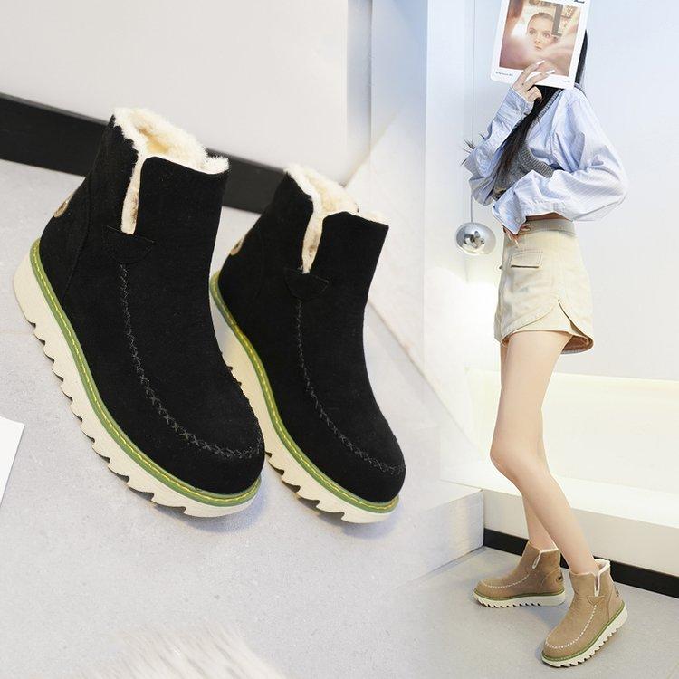 Европейские и американские зимние новые толстоподошвенные бархатные утепленные женские сноубутсы, большой размер, теплая махровая подкладка, короткие ботинки, хлопковая обувь для женщин