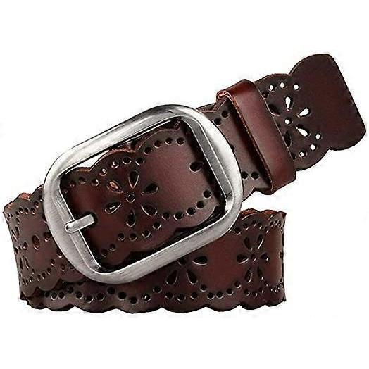 Womens Hollow Flower Leather Belt for Jeans Pants Wide Belt for Ladies