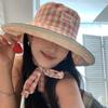 Sunscreen Hiking Fisherman Hat Big Brim Plaid Hiking Cap Fashion Drawstring Sun Hat  Fishing