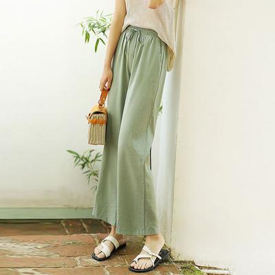 Универсальные широкие брюки с высокой талией из льна в стиле кэжуал, подчеркивающие фигуру, прямые, однотонные, простые, женские укороченные брюки, осень 2024