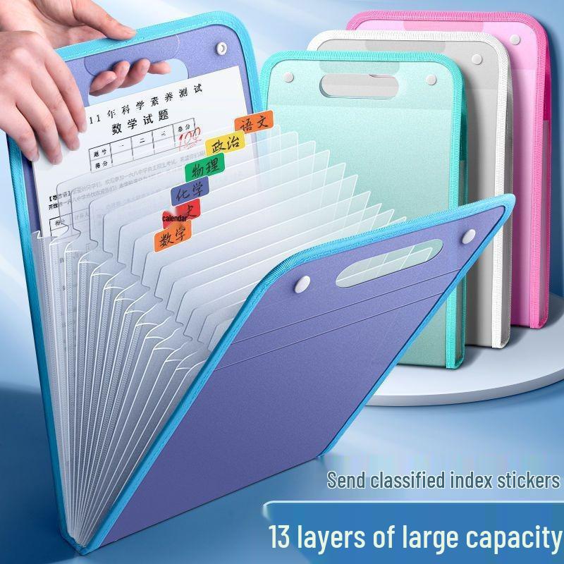 Large Capacity Multilayer A4 Accordion Folder: Clear, Subject-Divided Storage Bag for Students
