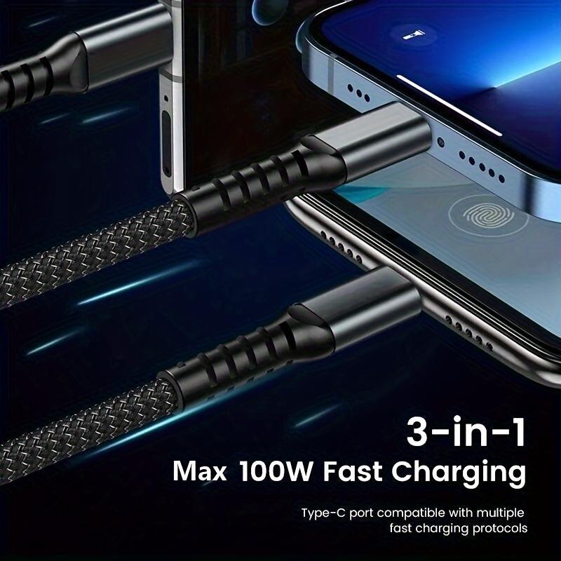 3 в 1 100 Вт USB Type C кабель для быстрой зарядки для iPhone, Xiaomi Poco, Samsung Micro USB Type C многопортовый кабель для зарядки