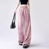 Tie Dye Ice Silk Cotton Linen Wide Leg Dirty Pants for Summer Women Thin Chic Loose Fit Floor Length Pants