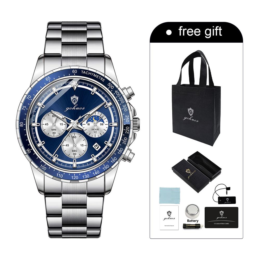 Gohuos 9815 High Quality Pointer Display Watch Men's Quartz Wristwatch Stainless Steel Strap Calendar Accessories Male's Watches