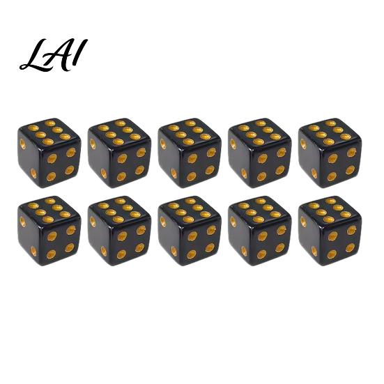 Easy to Grip Dice 5/10/15Pcs 16mm Black with Golden Dots 6-Sided Acrylic Smooth Rolling Gaming Set Classic Tabletop Board Game Accessories