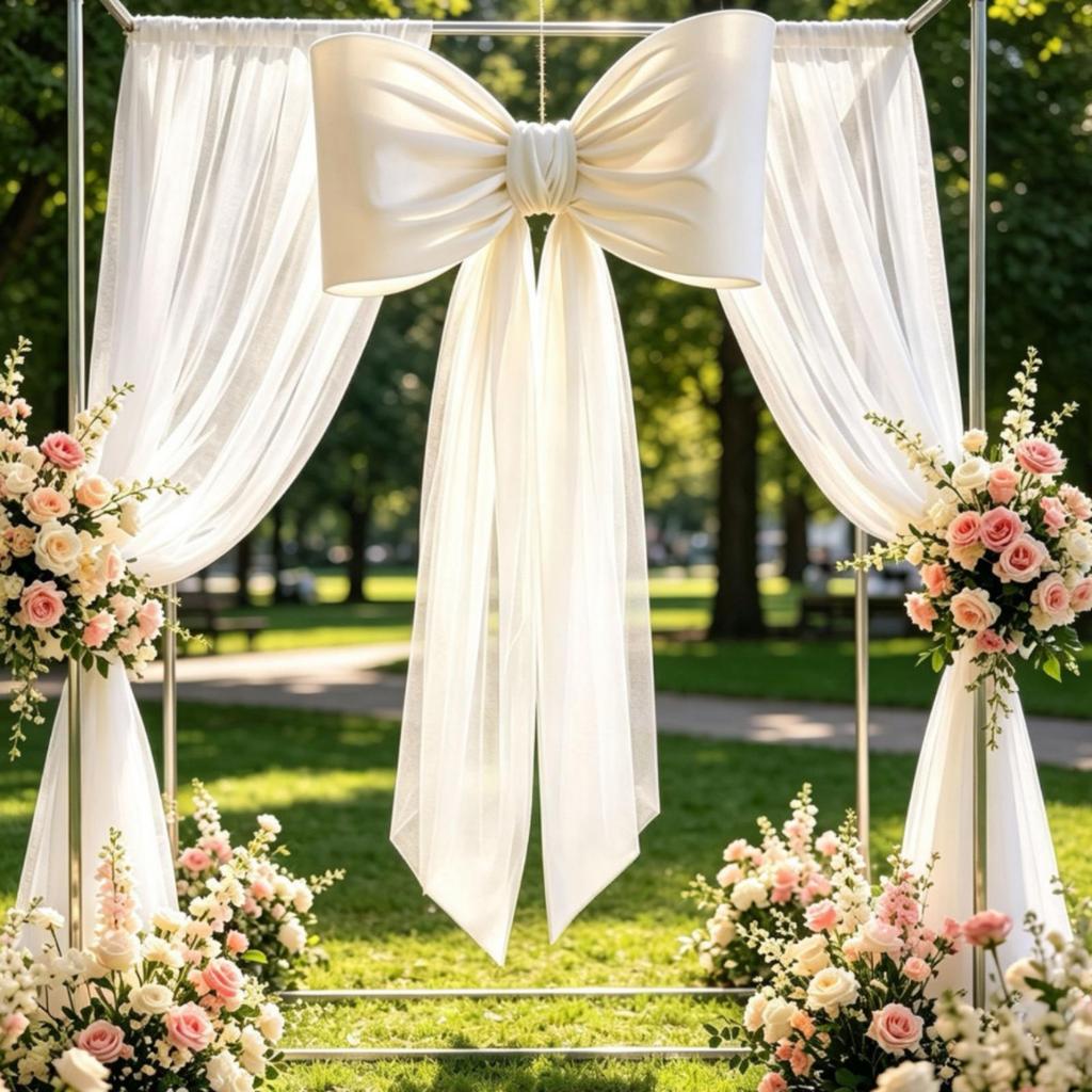Mesh Bow with Drape White Tulle Transparent for Window Display