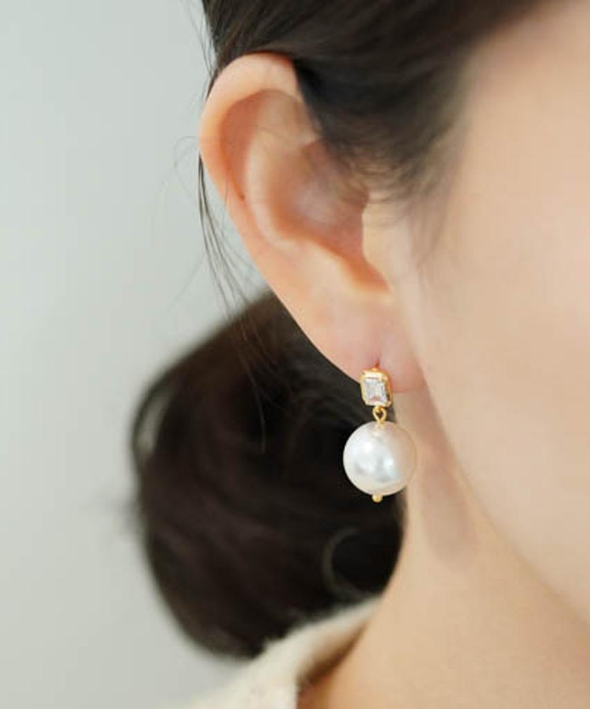 Серебряные серьги Alleun 925 пробы, кубический квадрат, массивный подвес, крупная жемчужина