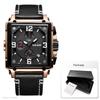 Megir Leather Strap Army Chronograph Quartz Wrist Watches Men Square Sports Stop Watch Man Clock Relogios Masculino 2061 Rose