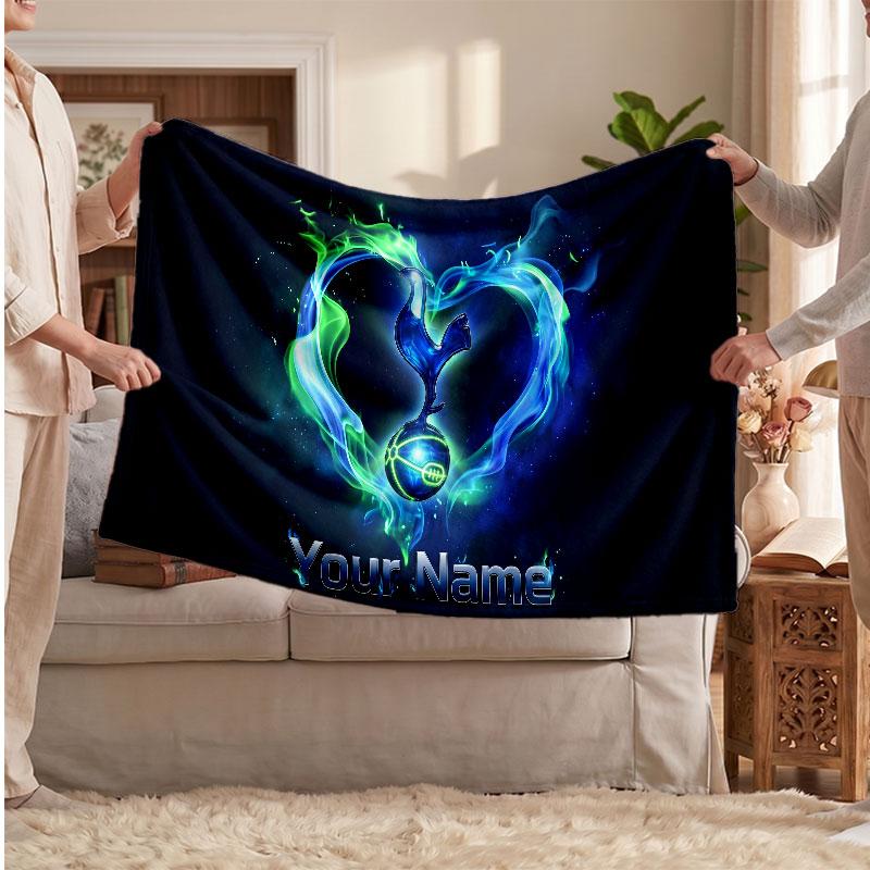 Tottenham Hotspur FC Personalized Fleece Blanket With Football Logo, Custom Name Text Soft Warm Home Throw Blanket