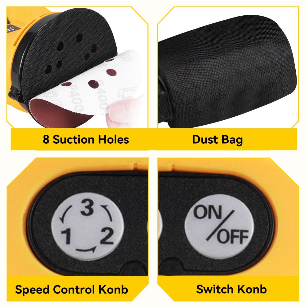 MELLWIN Аккумуляторная электрическая шлифмашина 3-ступенчатая регулируемая орбитальная шлифовальная полировальная машина деревообрабатывающий инструмент для аккумулятора Makita 18V штырь