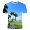 Летняя новинка, хит продаж, пляжный отдых, пейзаж, кокосовая пальма, 3D-принт, футболка, красивая и стройная, взрывная, плечо, корейский выпуск