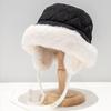 Winter Thicken Warm Plush Bucket Hat for Women Solid Color Faux Fur Earmuffs Female Fisherman Cap Outdoor  Windproof Basin Caps