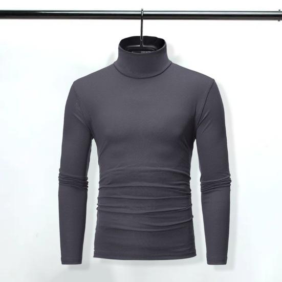 Men Autumn Winter Slim Fit Bottoming T-shirt Turtleneck Long Sleeve Solid Color Elastic Thin Pullover Tops Streetwear