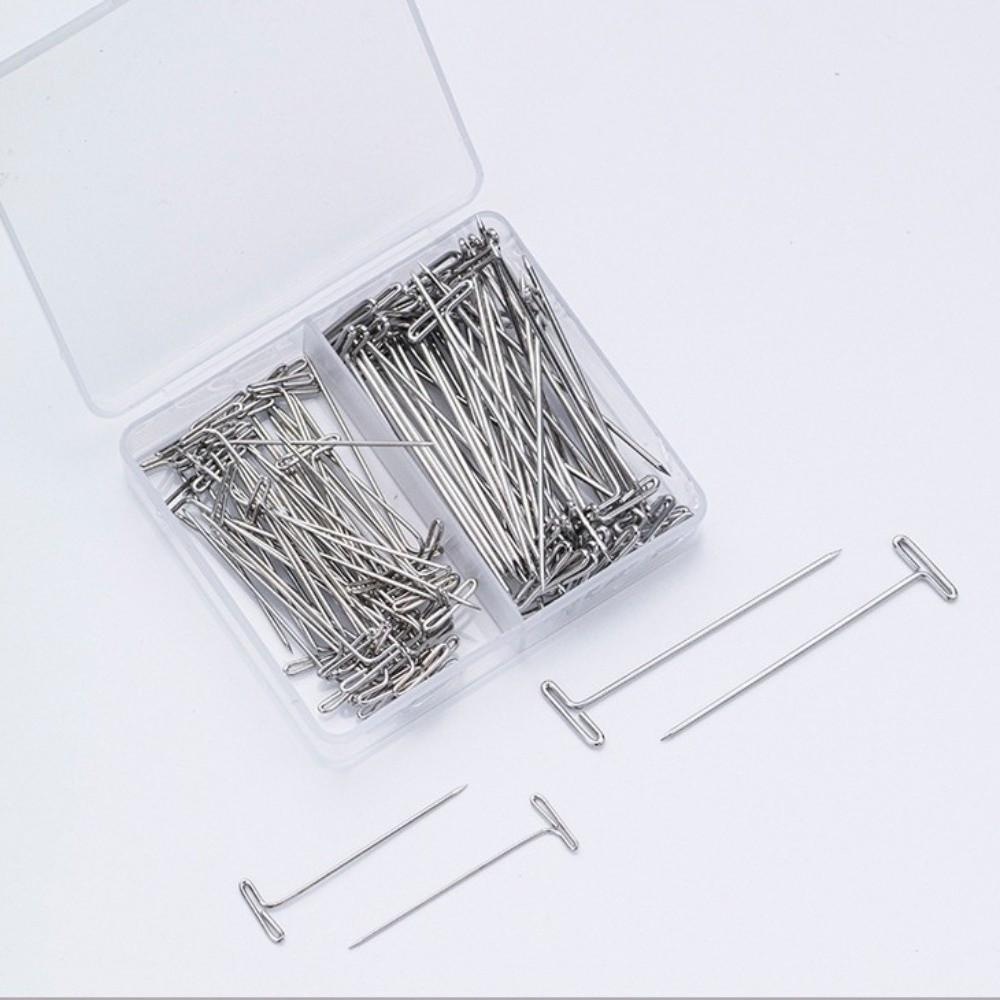 100Pcs 27/32/38/45/51/53mm T Pins Sharp Point Positioning Needle Sewing Pins for Wigs DIY Crafts