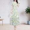 Women's Floral Print Maxi Dress Summer V Neck Short Sleeve Long Dress Casual Swing A-line Beach Sundress