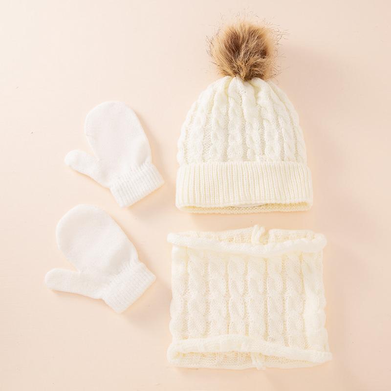 Winter Warm Children's Hat Scarf Gloves Set Fashion Thicken Windproof Kids Beanie Hat Cover Hood Scarf Mittens