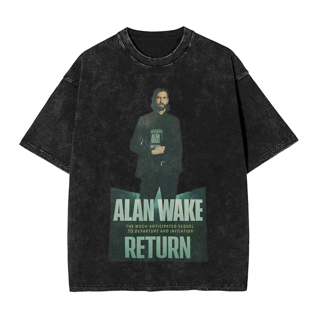 Oversized Washed T Shirt Alan Wake 2 Cardboard Loose T Shirts Trendy Cool Tshirt For Men Beach Aesthetic Casual Tees