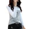 Women O Neck Spring Autumn Tops Patchwork Striped Long Sleeve Thin Fabric Female Loose T-shirt