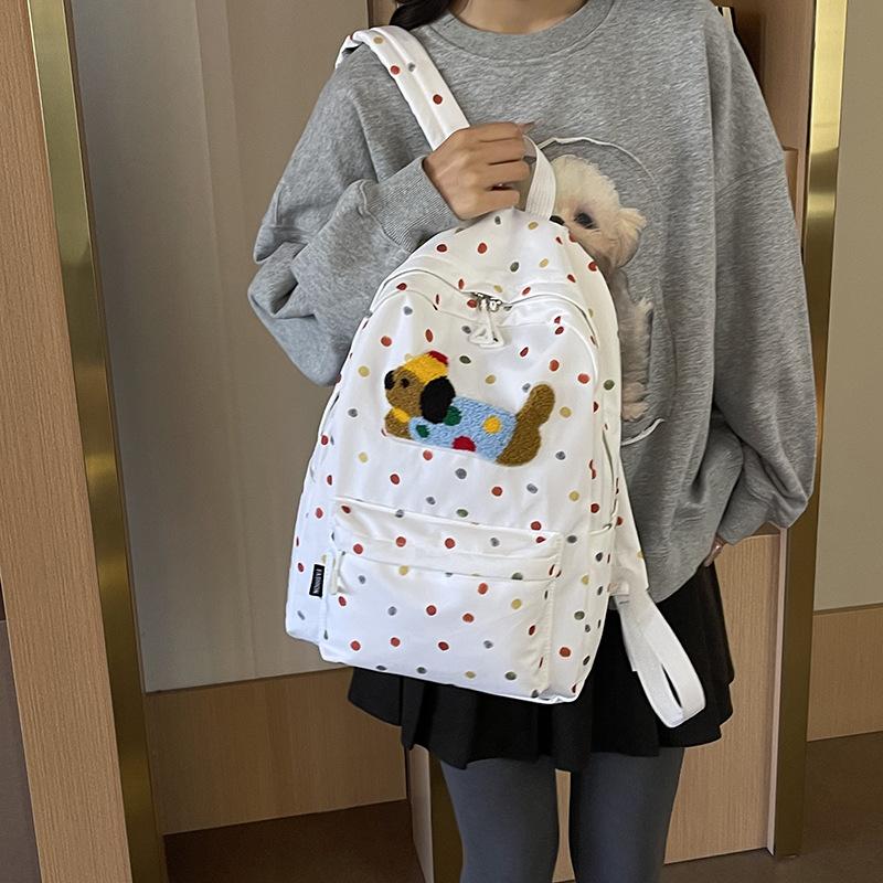 Polka Dot Puppy Backpack 2025 New Korean Version of Fashionable and Cute Girls' Printed Versatile Large-capacity Student Schoolbag