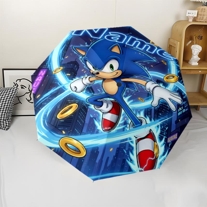 Custom Name Sonic Theme Automatic Umbrella, Lightweight & Portable, 8 Rib, Perfect for Outdoor Travel, Birthdays, Christmas, Gifts.