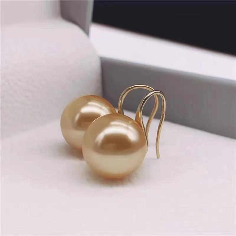 French 12mm Big Champagne Imitation Pearl Ear Hook Earrings for Women Personalized Wedding Jewelry