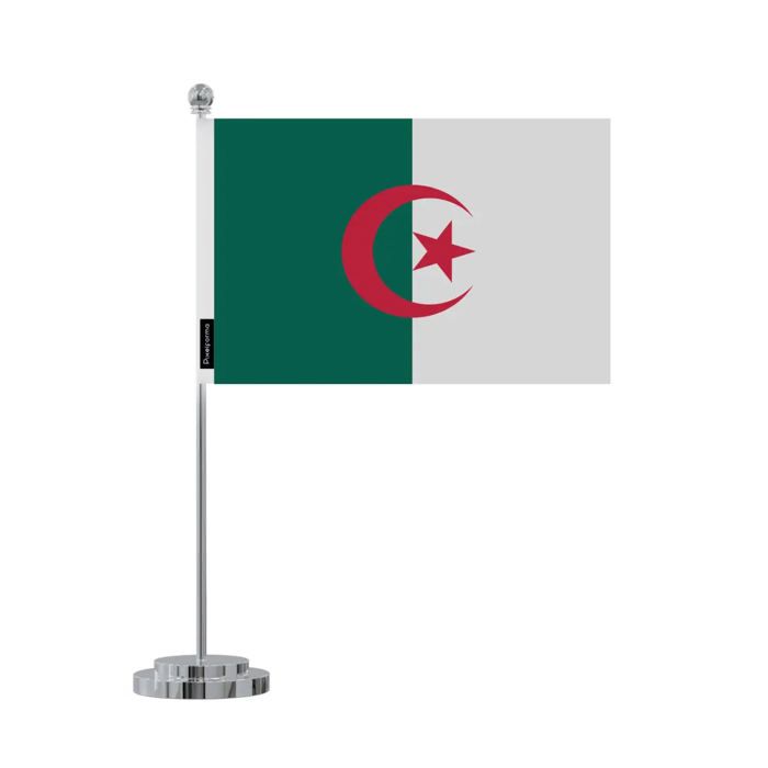 Drapeau bureau de l'Algérie – 14 x 21 cm – Polyester – Socle Acier Inoxydable – Pixelforma