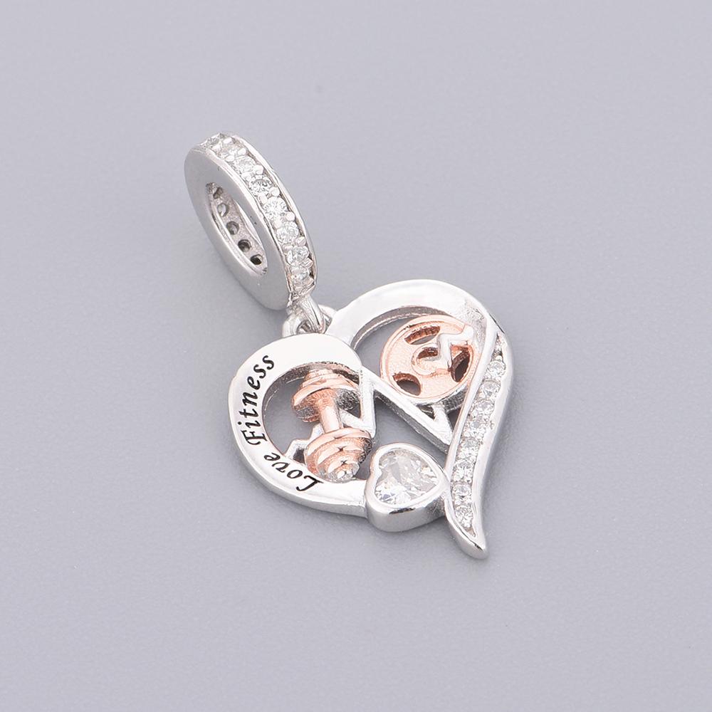 FC Jewelry Fit Original Charm Bracelet 925 Silver Sports Fitness Dumbbell Pendant Bead For Making Gym Baby Berloque
