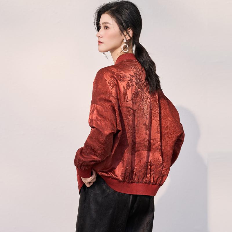 [Sheep Wool+Mulberry Silk] Cardigan 25 Year Spring New Product Baseball Suit Guofeng Mountain Jacquard Women's Coat