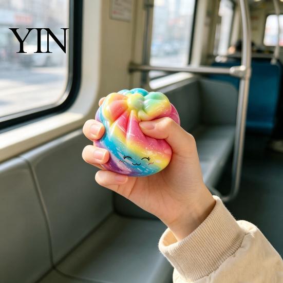 Stress Reducer for Travel Colorful Bun Squeeze Toy, Soft Sensory Fidget Cute Novelty Gifts Birthday Relief Toy Adults Kids Anxiety Tension Hand Grip